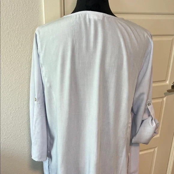 J.Jill Blue and White Embroidered Dress Button Down Pockets Size Medium - Picture 7 of 9